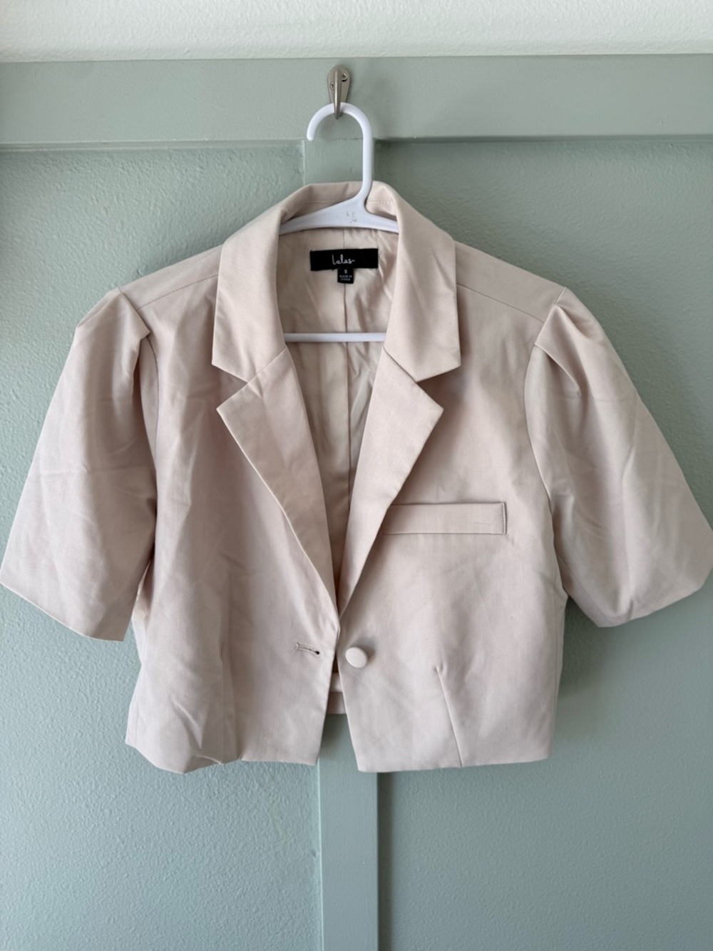 Lulu's Light Cream Cropped Puff Sleeve Blazer